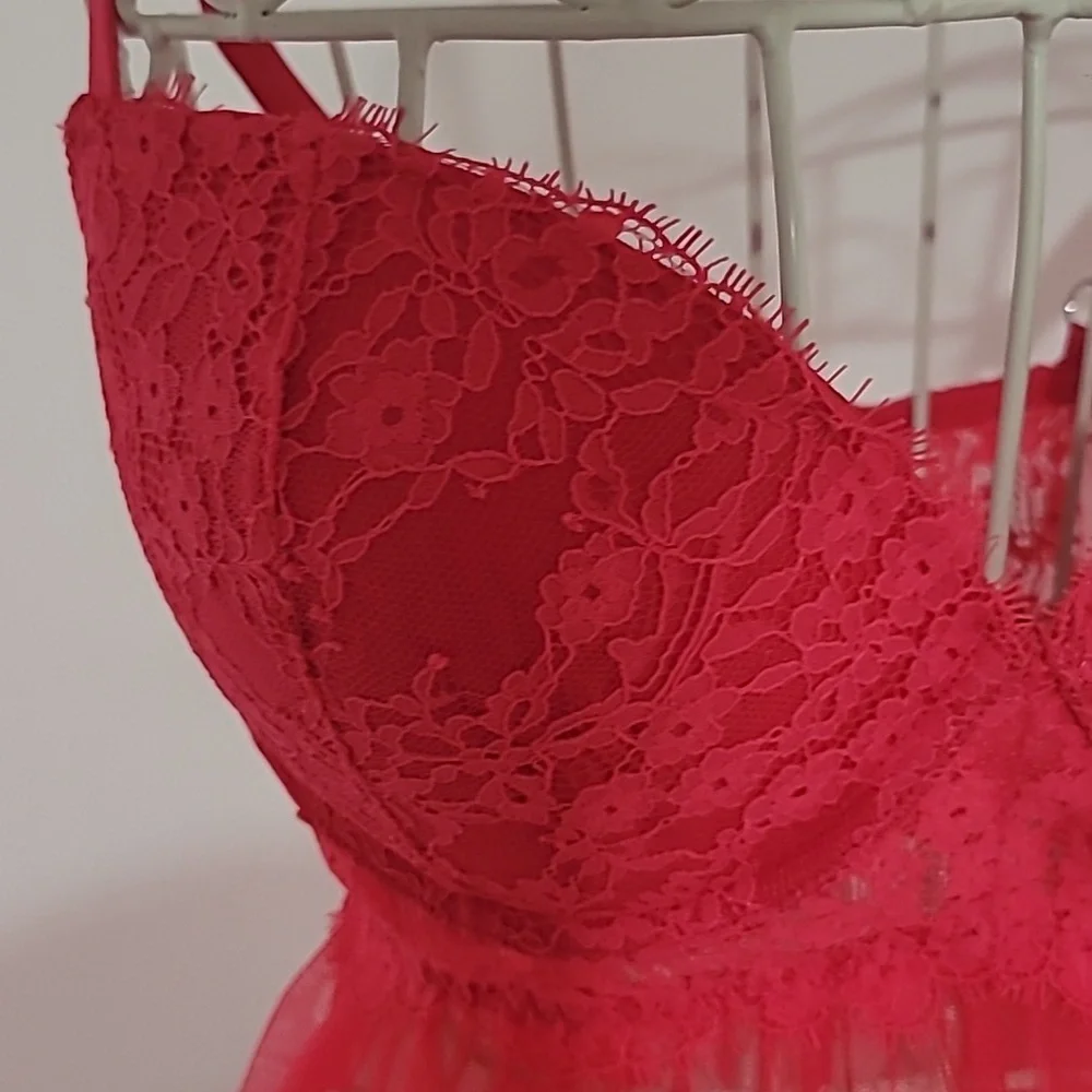 NWT Victoria Secret Red Lace Babydoll Nighty Lingerie NWT Size 36D - Picture 2 of 5